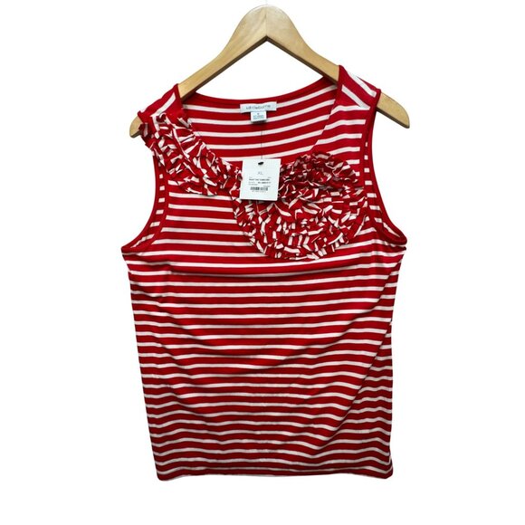 Liz Claiborne Womens Paint the Town Red Blouse Size XL Red Stripe Sleeveless NWT - Picture 1 of 8